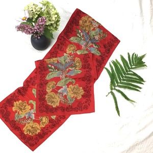 Liz Claiborne Red & Gold Floral Silk Scarf EUC